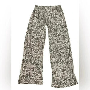 IMAN Global Chic Palazzo Pants Black White Gold Shimmer Accents Size L Long